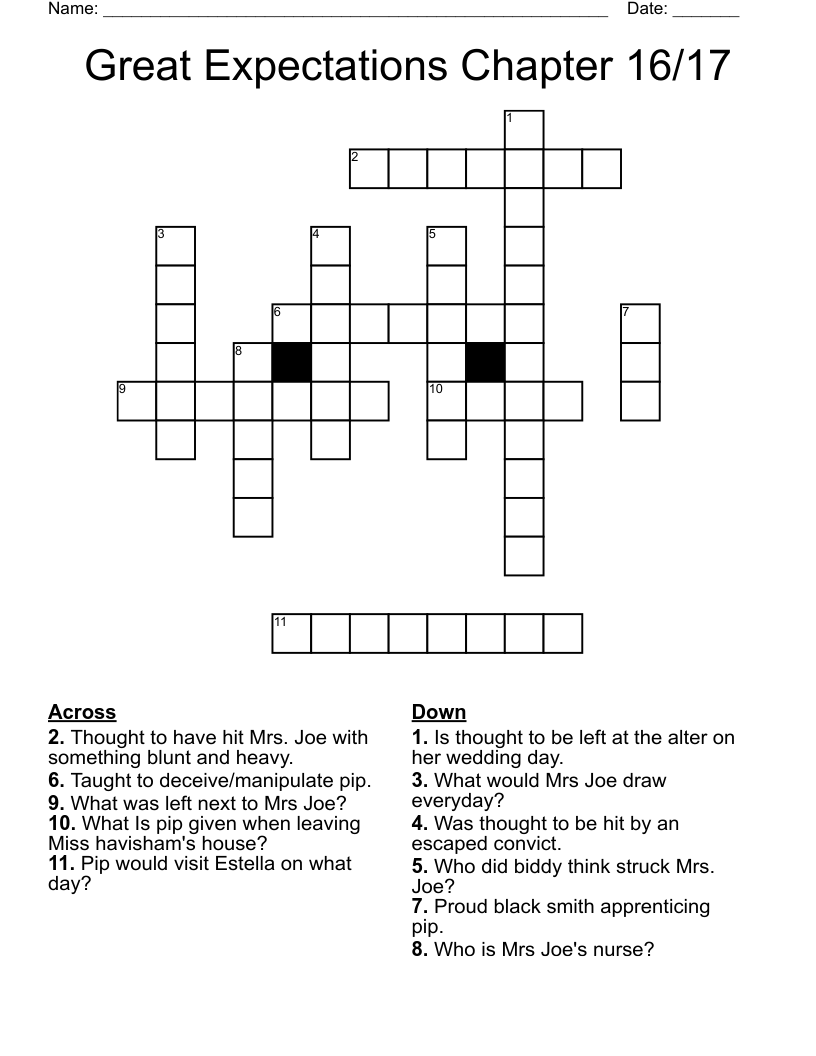 Great Expectations Chapter 16/17 Crossword