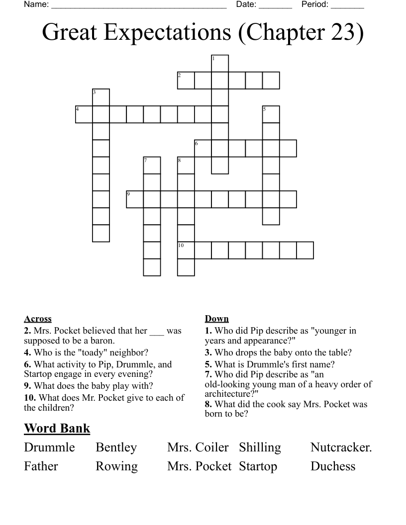 Great Expectations (Chapter 23) Crossword
