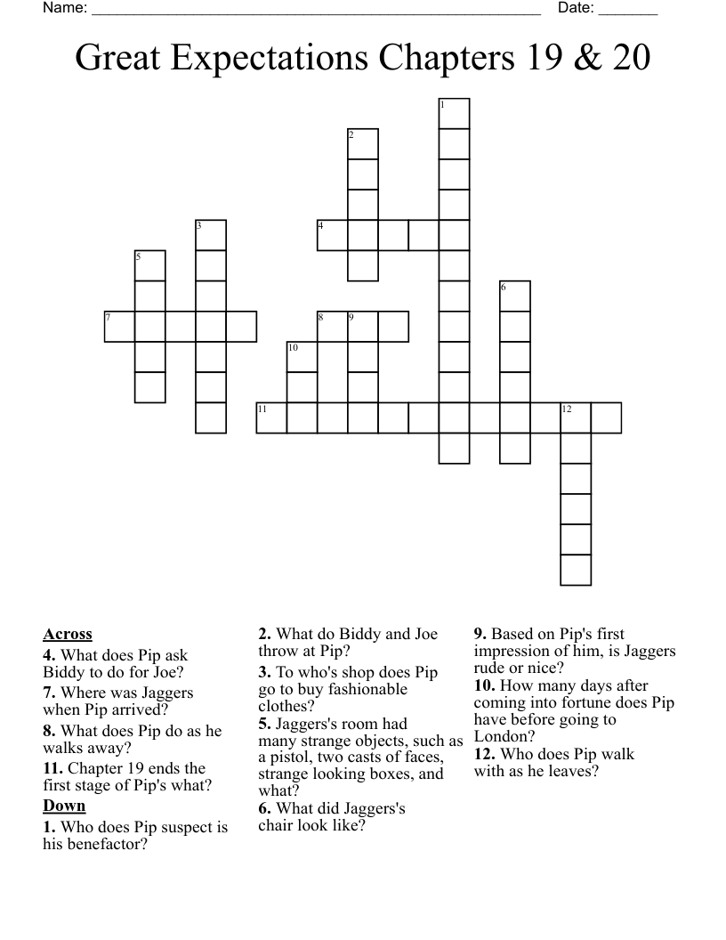 Great Expectations Chapters 19 & 20 Crossword