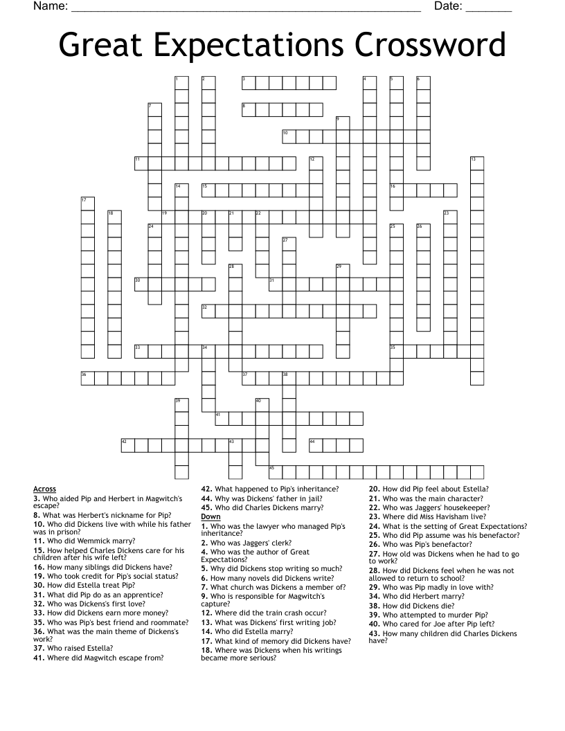 Great Expectations Crossword