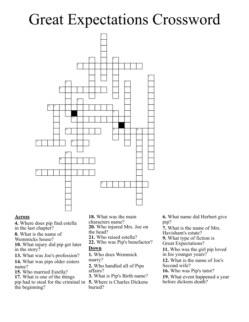 Great Expectations Crossword