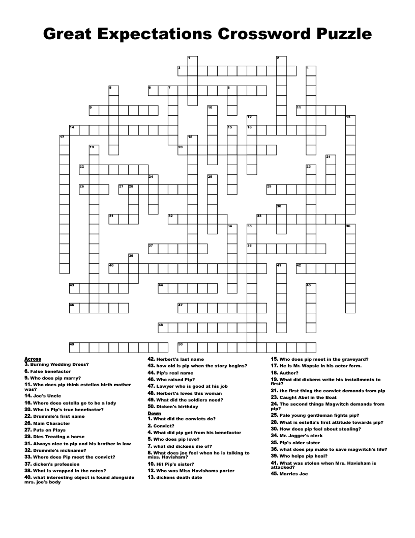 Great Expectations Crossword Puzzle