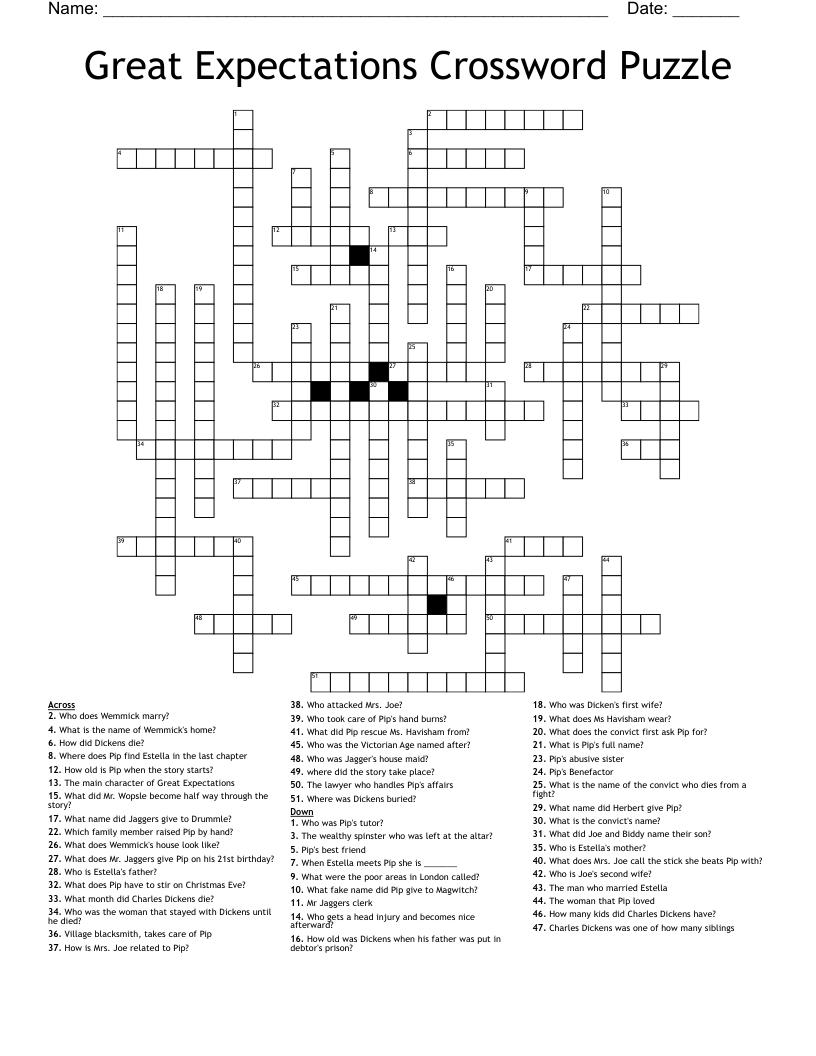 Great Expectations Crossword Puzzle