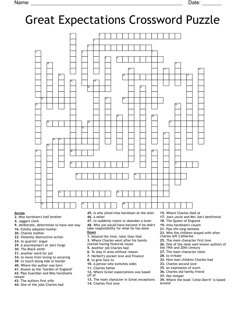 Great Expectations Crossword Puzzle