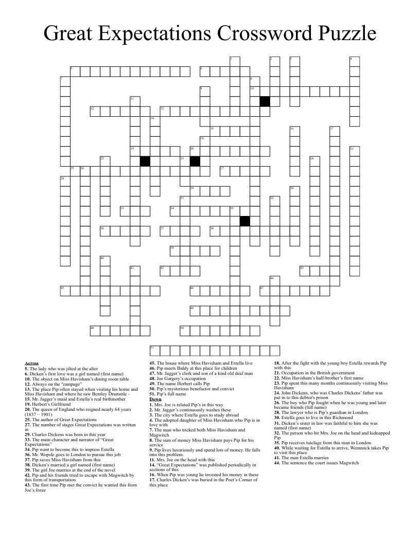 Great Expectations Crossword Puzzle