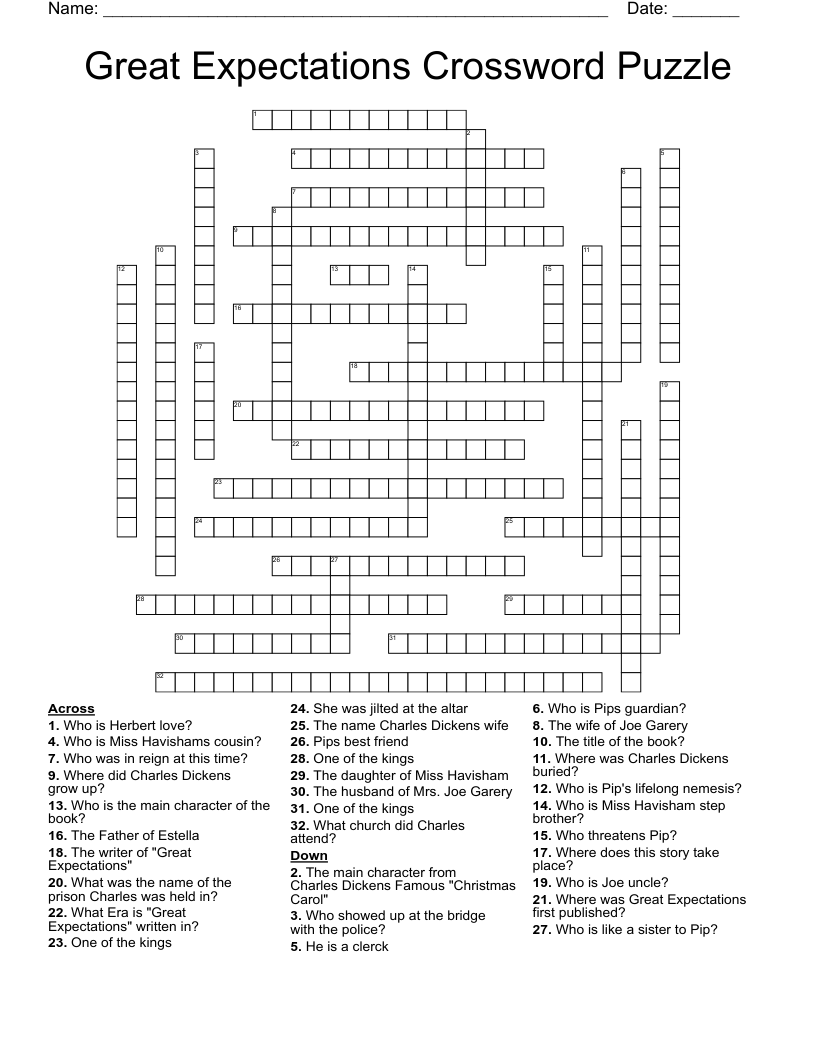 Great Expectations Crossword Puzzle