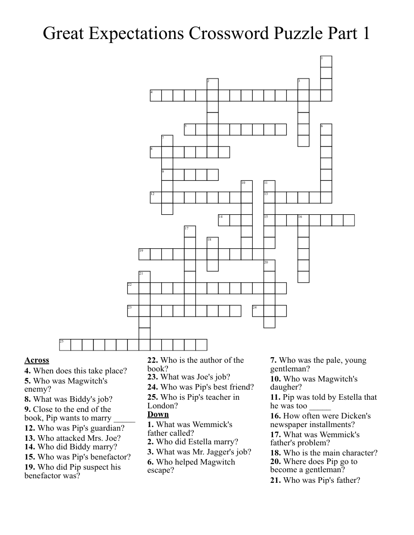 Great Expectations Crossword Puzzle Part 1