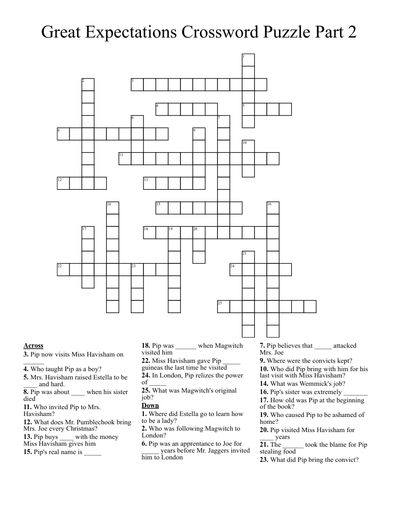 Great Expectations Crossword Puzzle Part 2