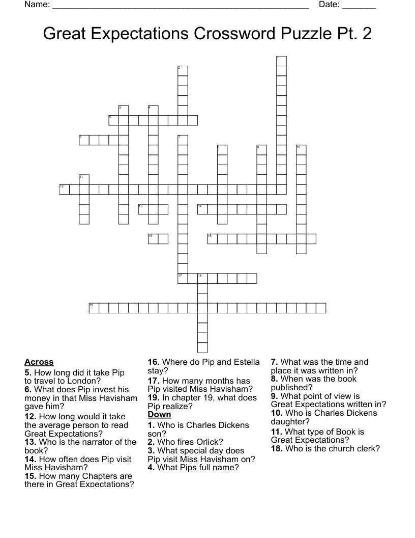 Great Expectations Crossword Puzzle Pt. 2
