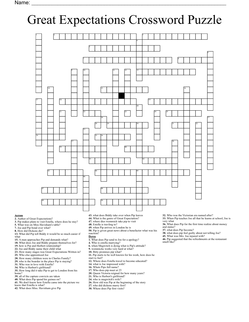 Great Expectations Crossword Puzzle 