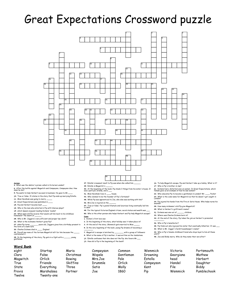 Great Expectations Crossword puzzle