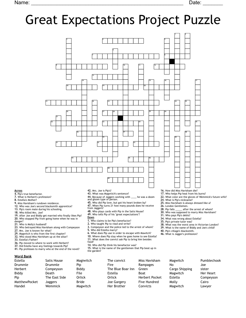 Great Expectations Project Puzzle Crossword