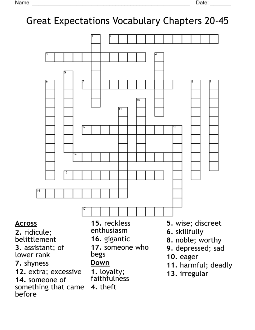 Great Expectations Vocabulary Chapters 20-45 Crossword