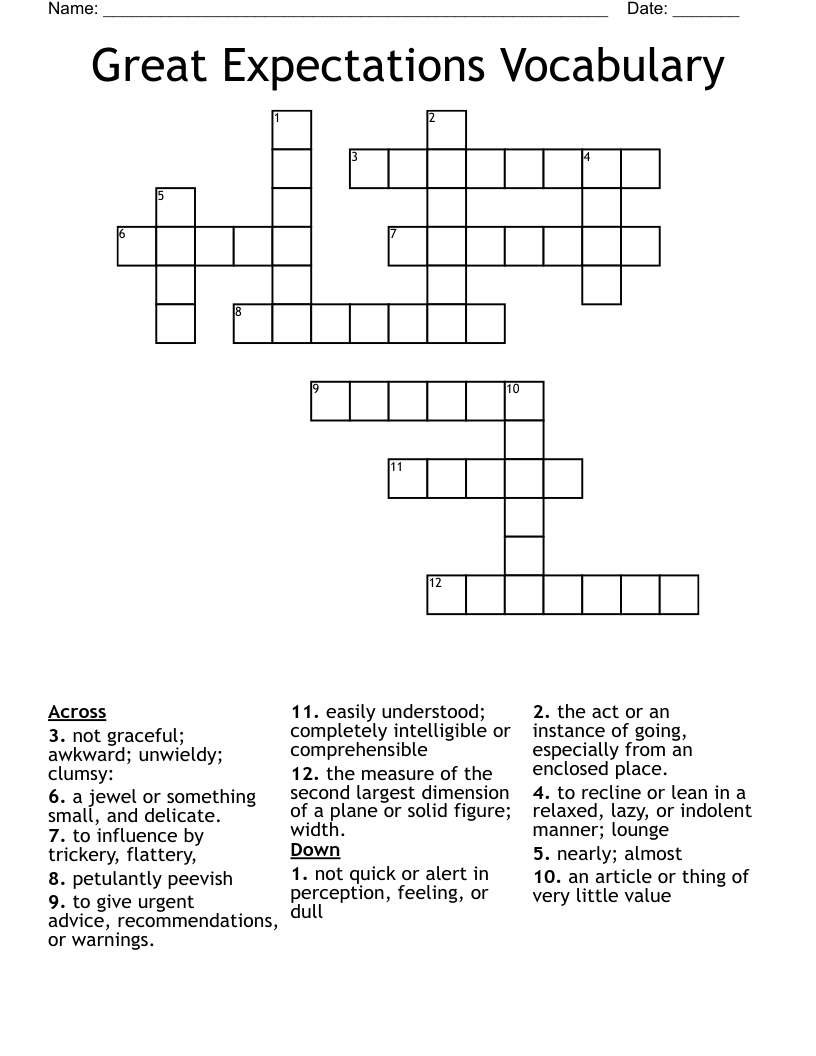 Great Expectations Vocabulary  Crossword