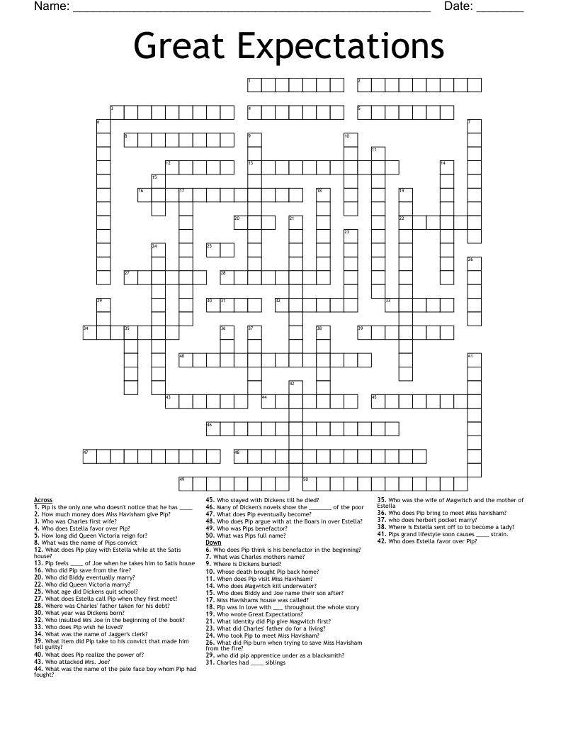 Great Expectations  Crossword