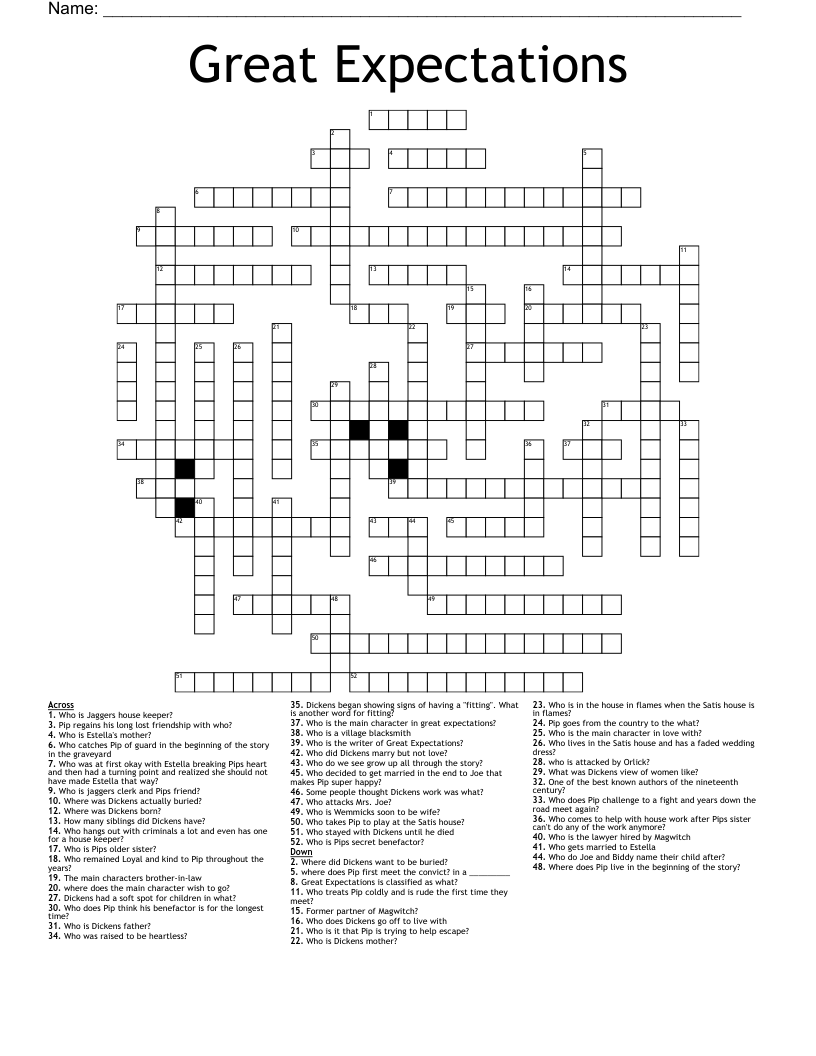 Great Expectations  Crossword