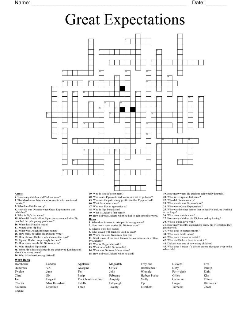 Great Expectations  Crossword