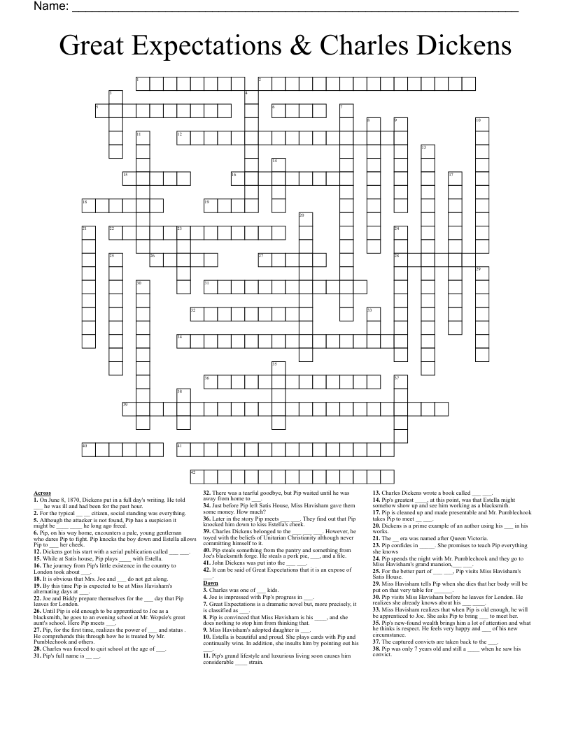 Great Expectations & Charles Dickens Crossword