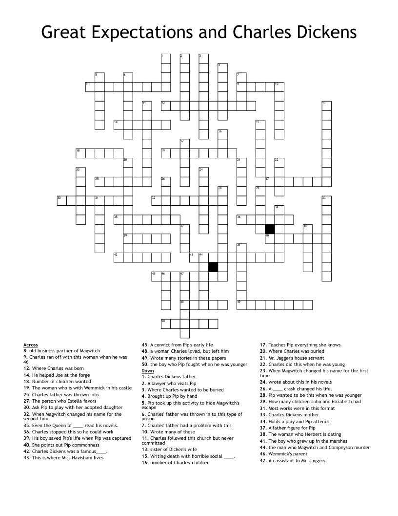 Great Expectations and Charles Dickens Crossword