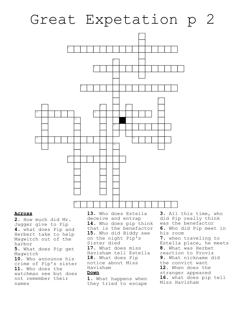 Great Expetation p 2 Crossword