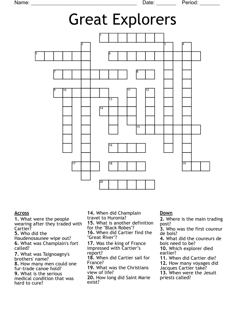 Great Explorers Crossword