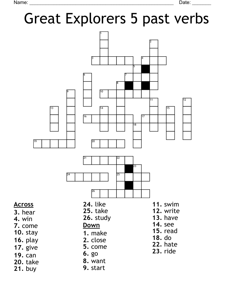 Great Explorers 5 past verbs Crossword