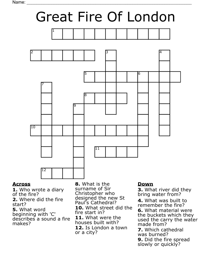 Great Fire Of London Crossword