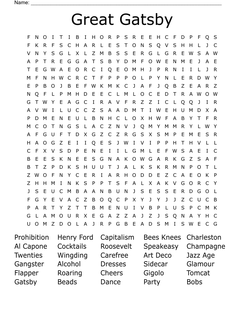 Great Gatsby Word Search
