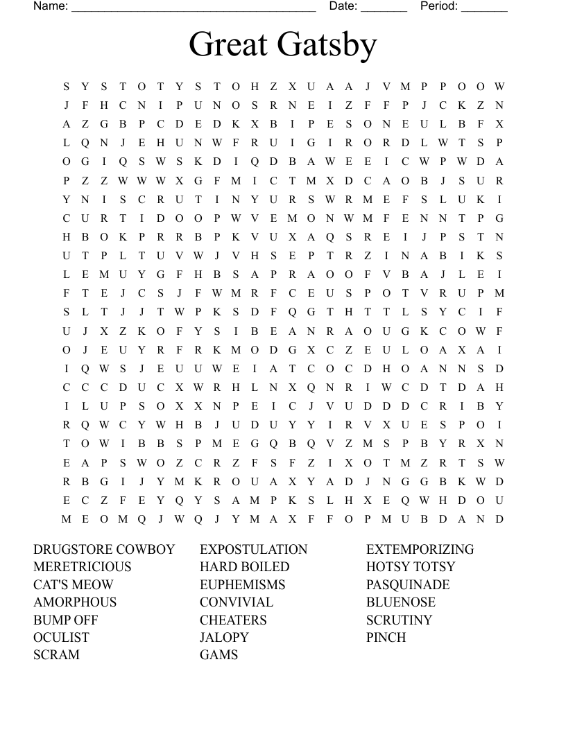 Great Gatsby Word Search