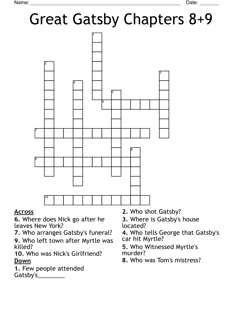 Great Gatsby Chapters 8+9 Crossword