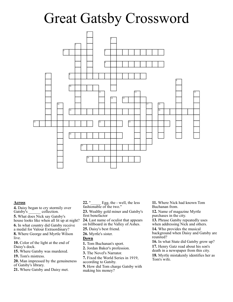 Great Gatsby Crossword