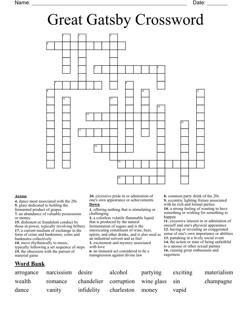 Great Gatsby Crossword