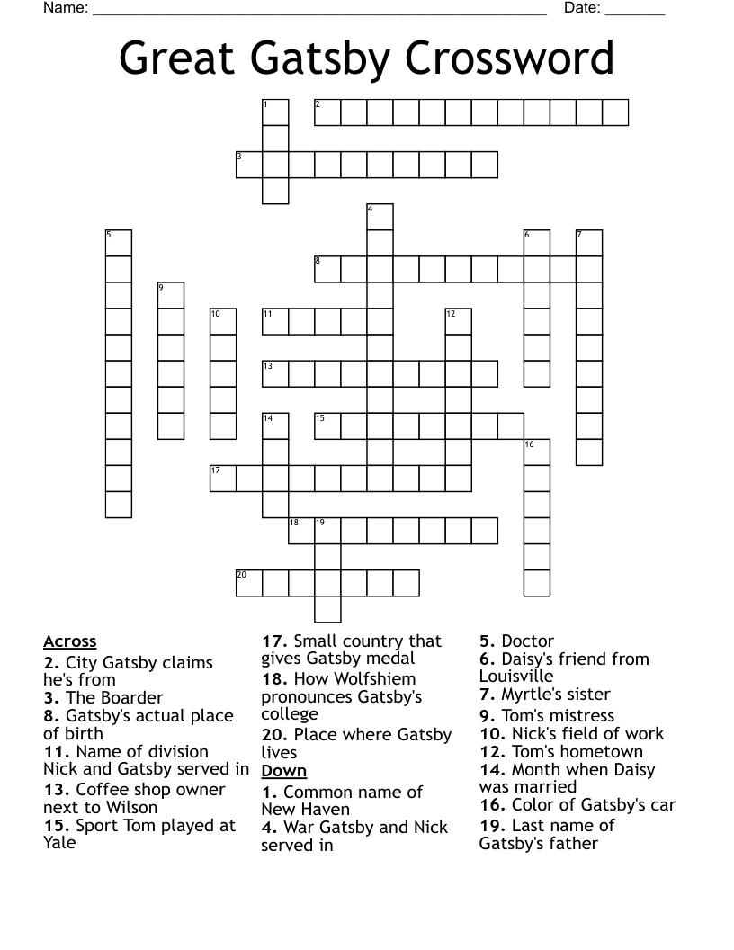 Great Gatsby Crossword