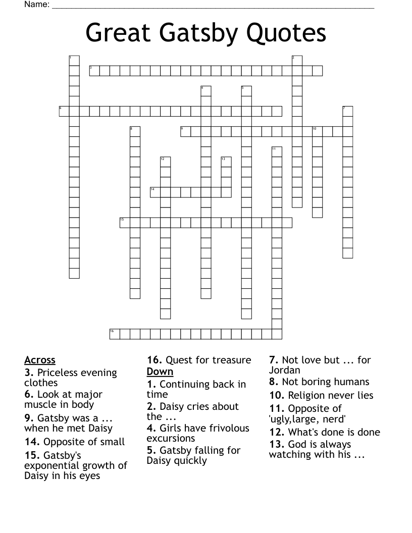 Great Gatsby Quotes Crossword