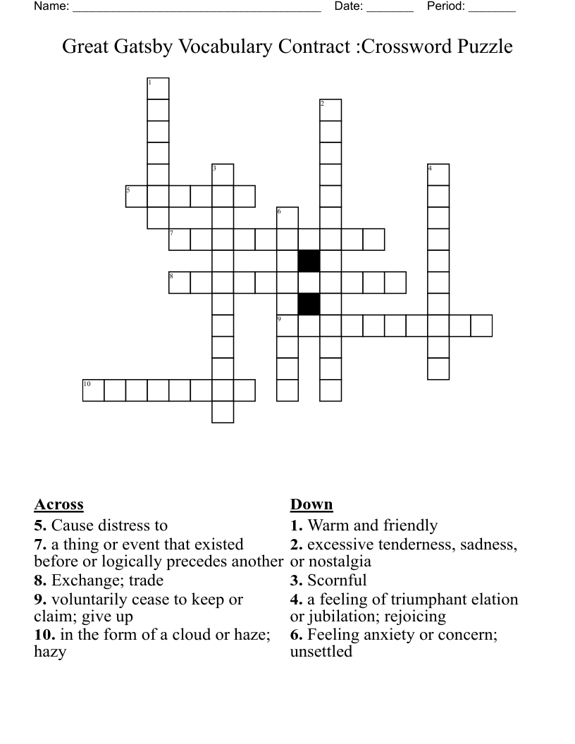 Great Gatsby Vocabulary Contract :Crossword Puzzle 