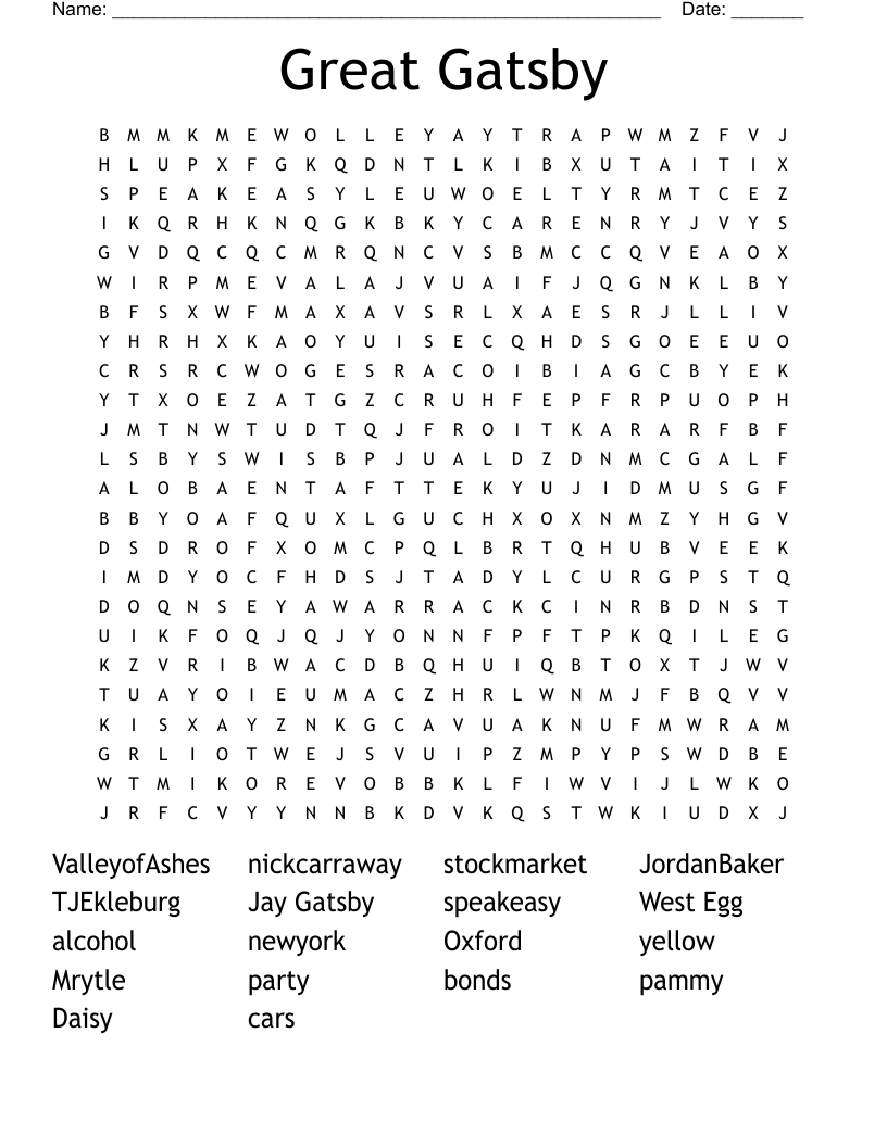 Great Gatsby  Word Search