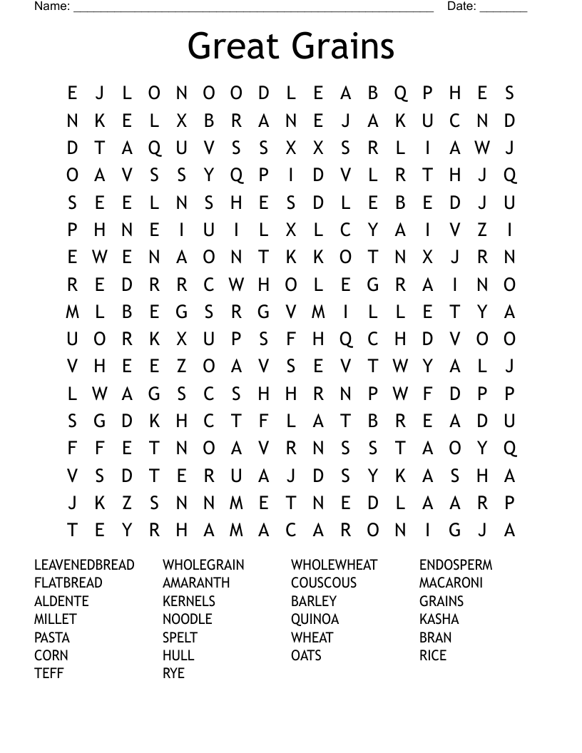 Great Grains Word Search