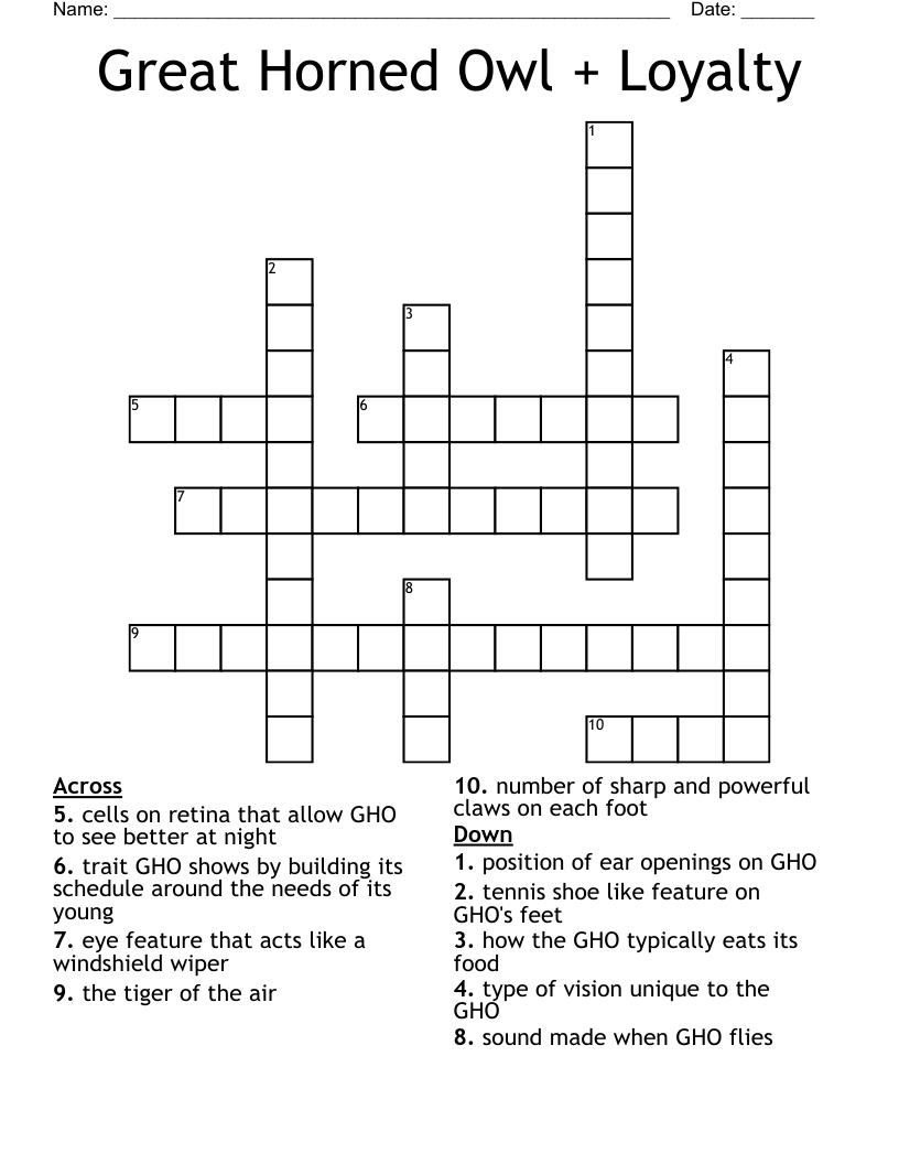 Great Horned Owl + Loyalty Crossword