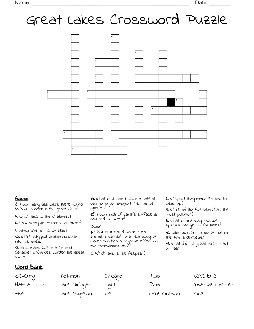Great Lakes Crossword Puzzle