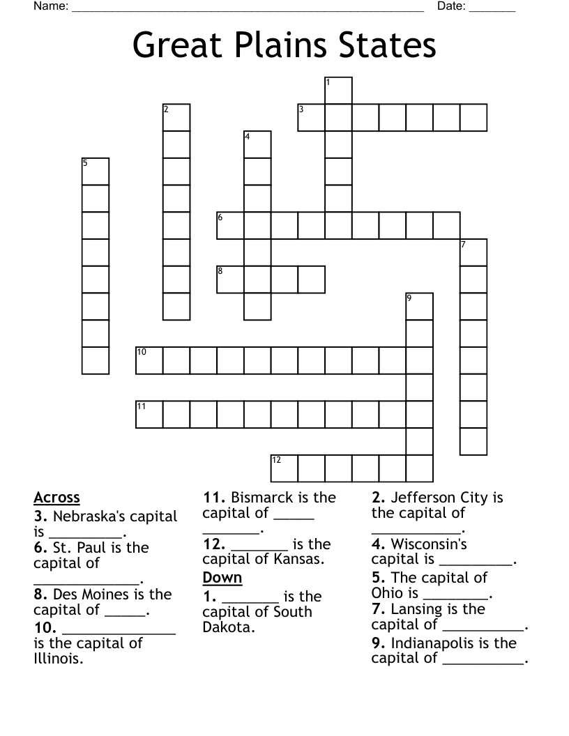 Great Plains States Crossword