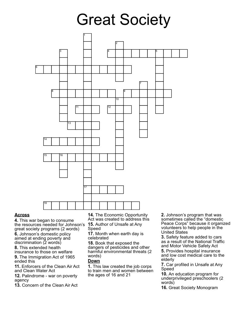Great Society Crossword