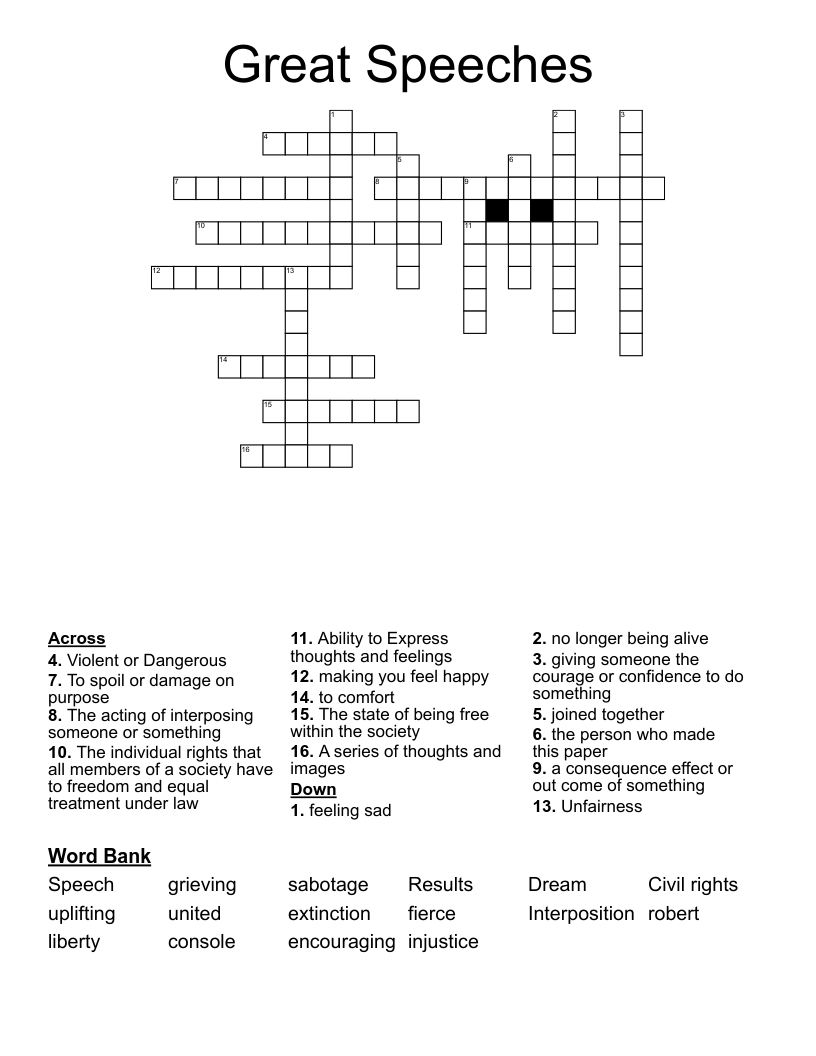 Great Speeches Crossword