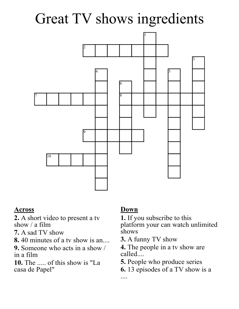 Great TV shows ingredients Crossword