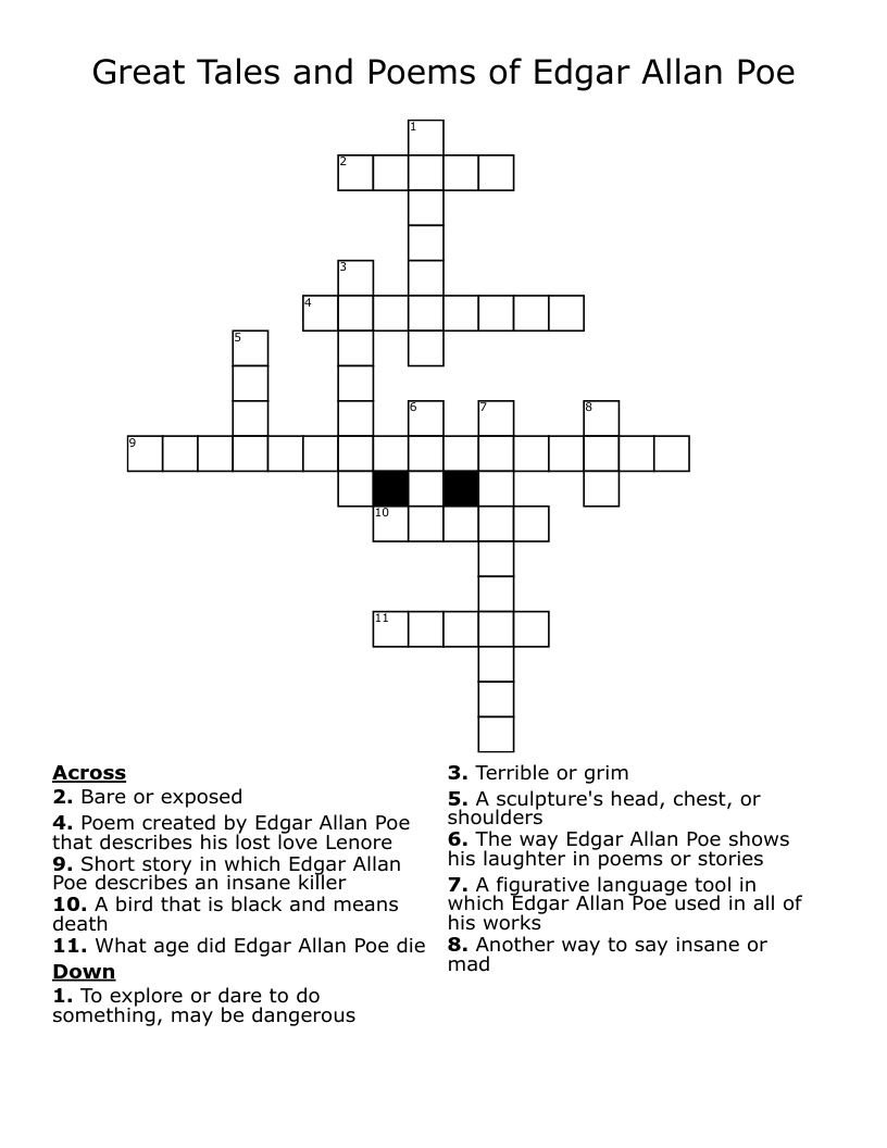Great Tales and Poems of Edgar Allan Poe Crossword