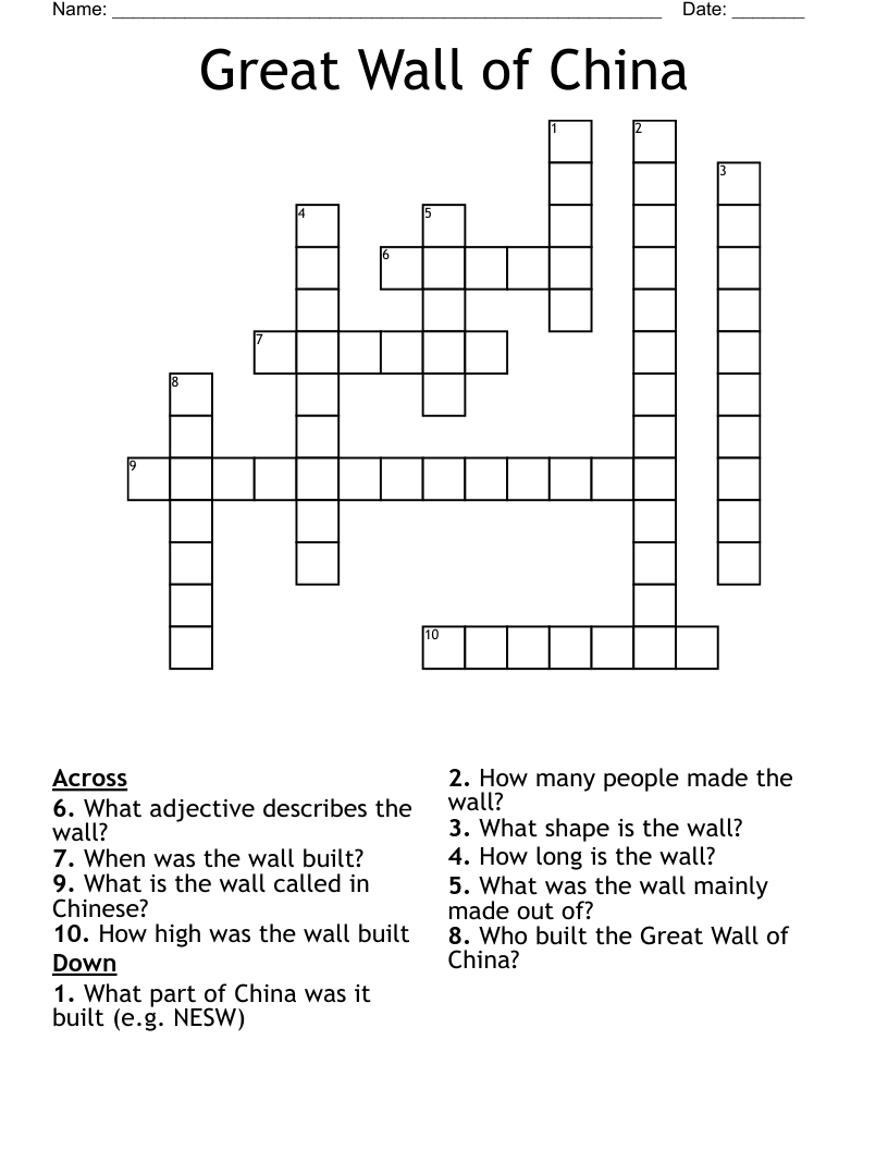Great Wall of China Crossword