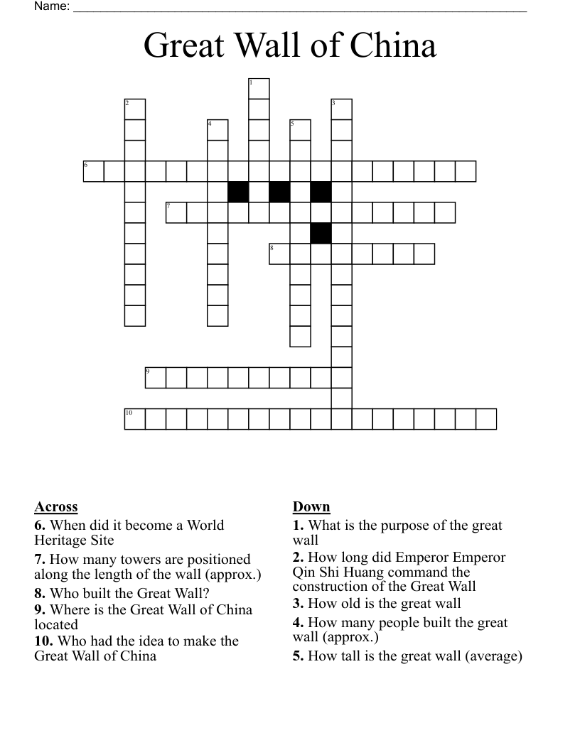 Great Wall of China Crossword