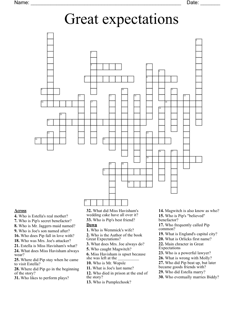 Great expectations Crossword