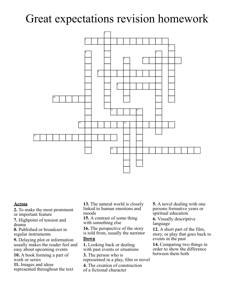 Great expectations revision homework  Crossword
