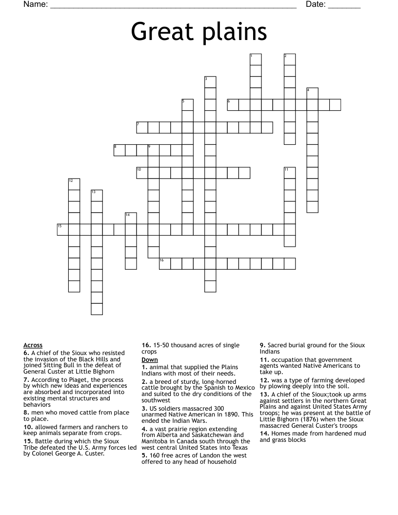 Great plains  Crossword