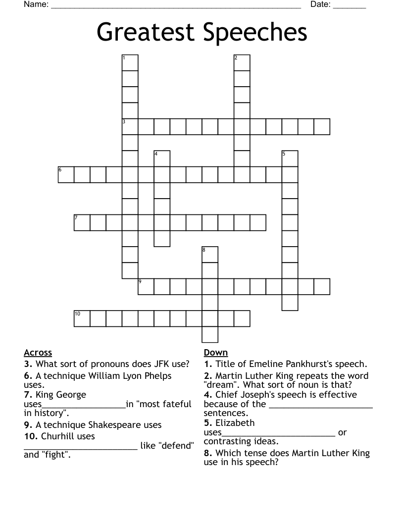 Greatest Speeches Crossword
